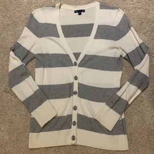 Gap Gray and Cream Striped Cardigan